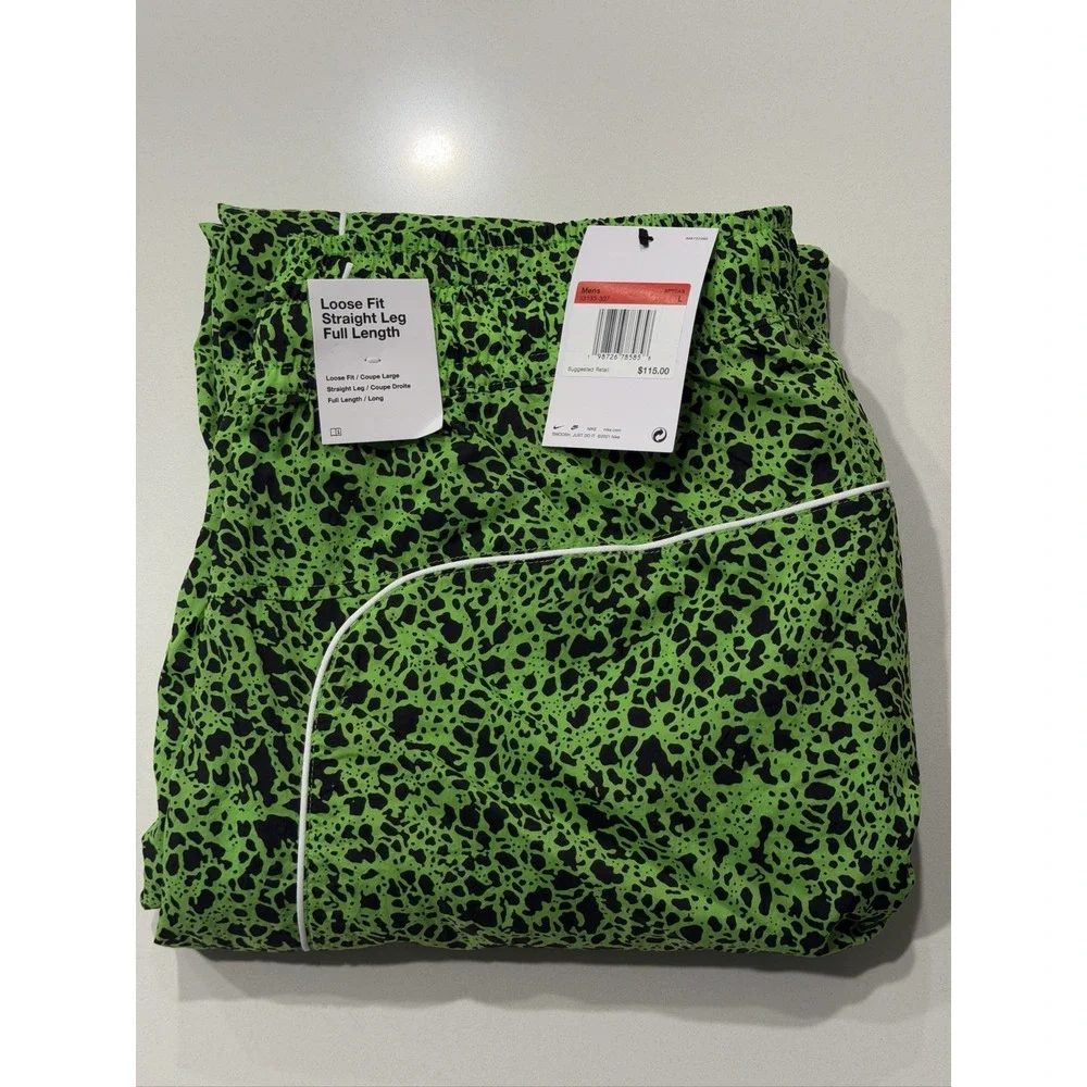 Nike Air Woven AOP TL Pants Mens L Mean Green Black Loose Fit I13133-307 NWT